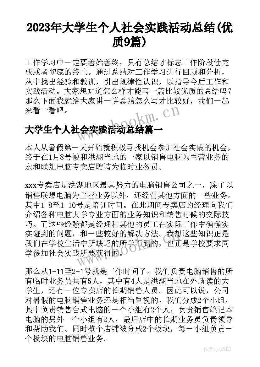 2023年大学生个人社会实践活动总结(优质9篇)