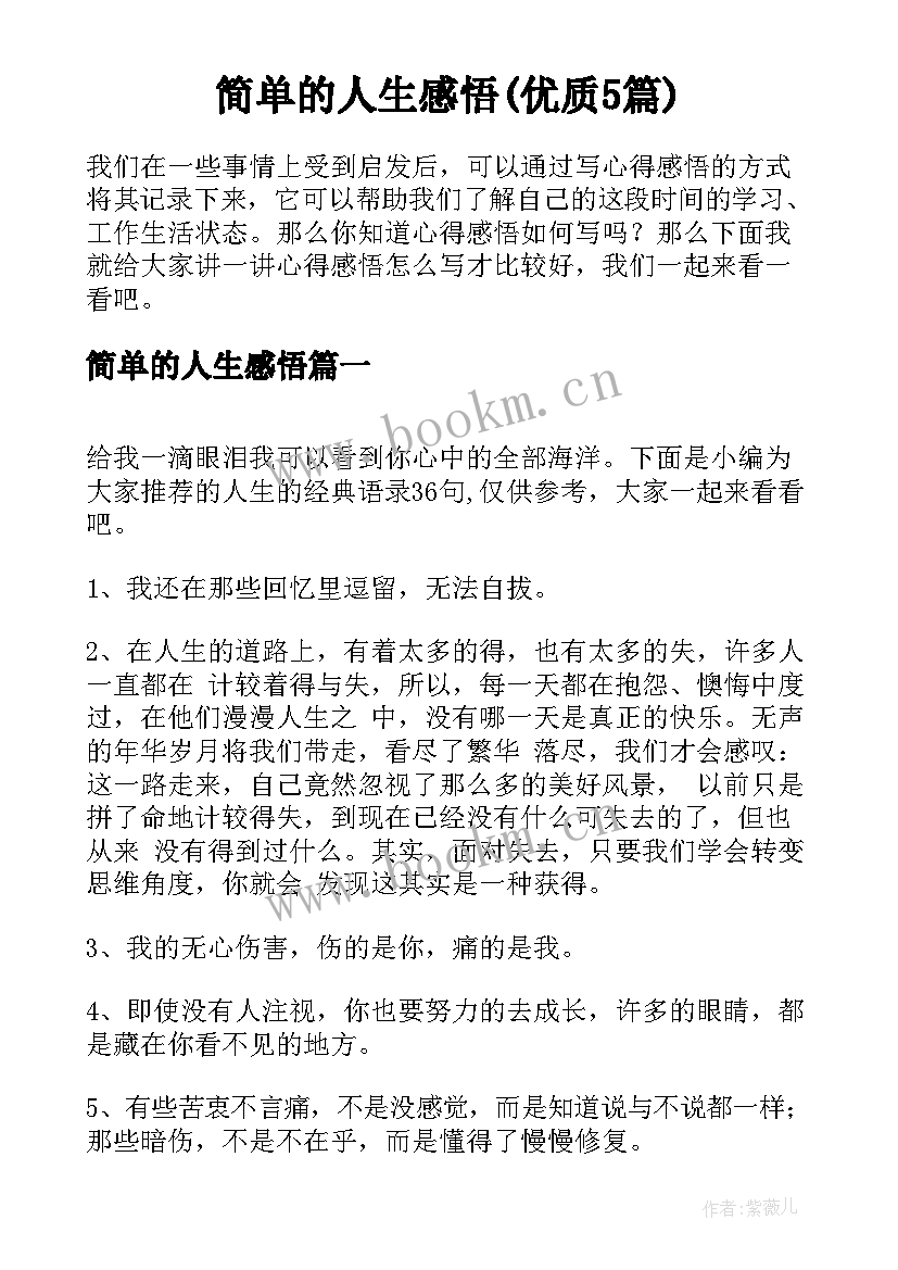 简单的人生感悟(优质5篇)