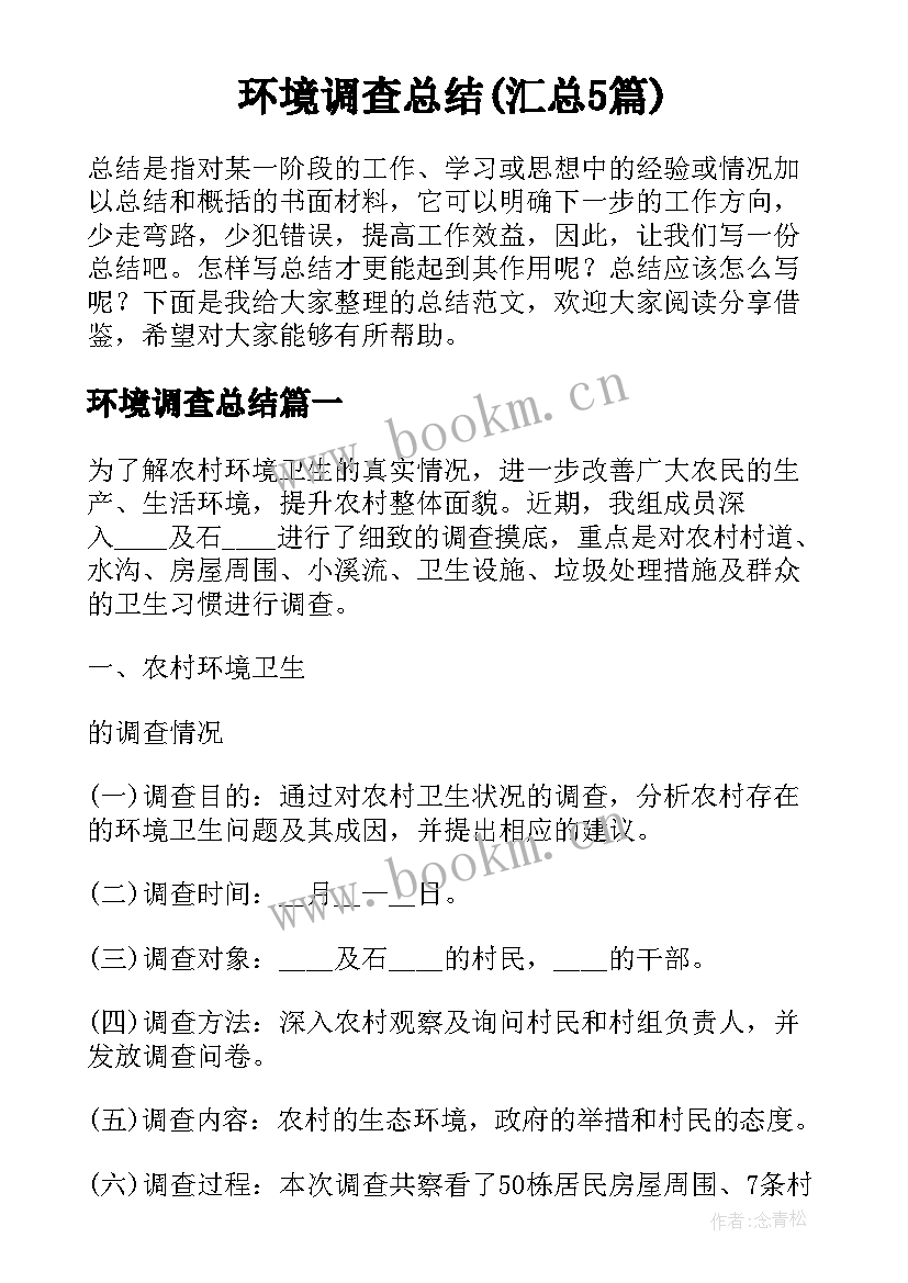 环境调查总结(汇总5篇)