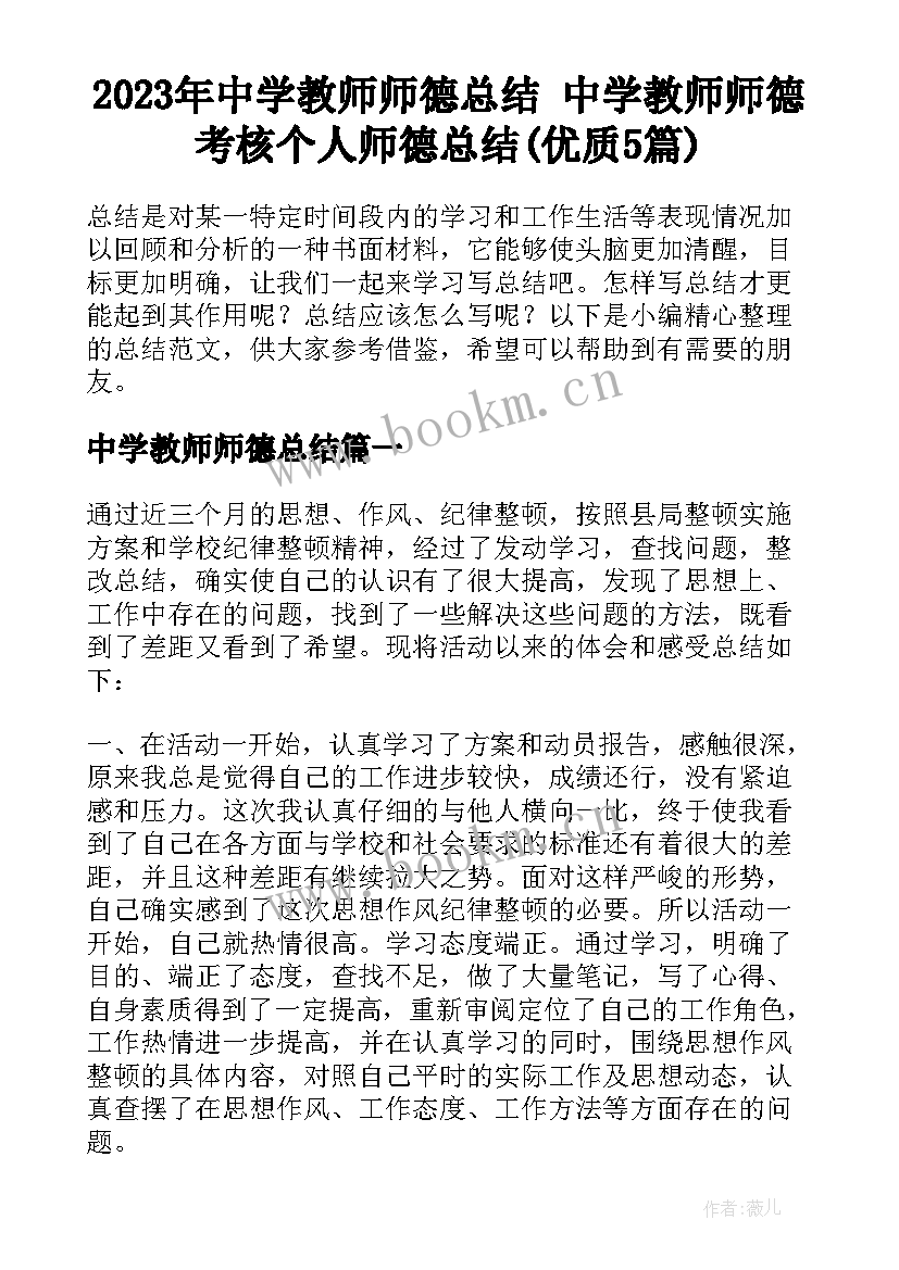 2023年中学教师师德总结 中学教师师德考核个人师德总结(优质5篇)