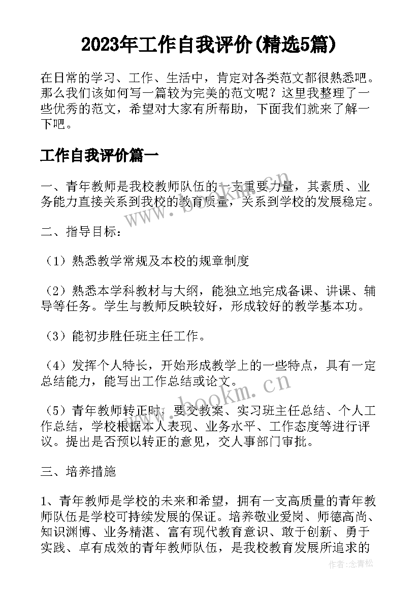 2023年工作自我评价(精选5篇)