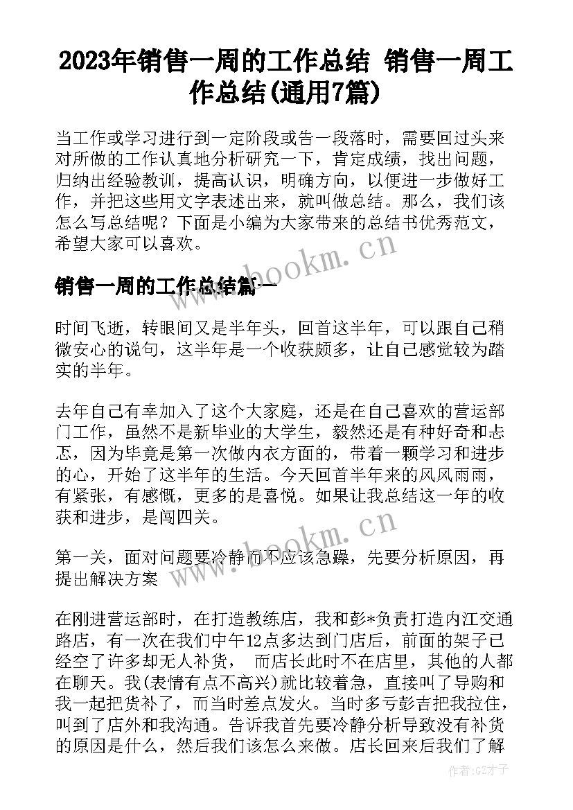 2023年销售一周的工作总结 销售一周工作总结(通用7篇)