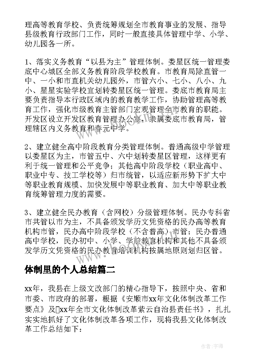 体制里的个人总结(汇总5篇)