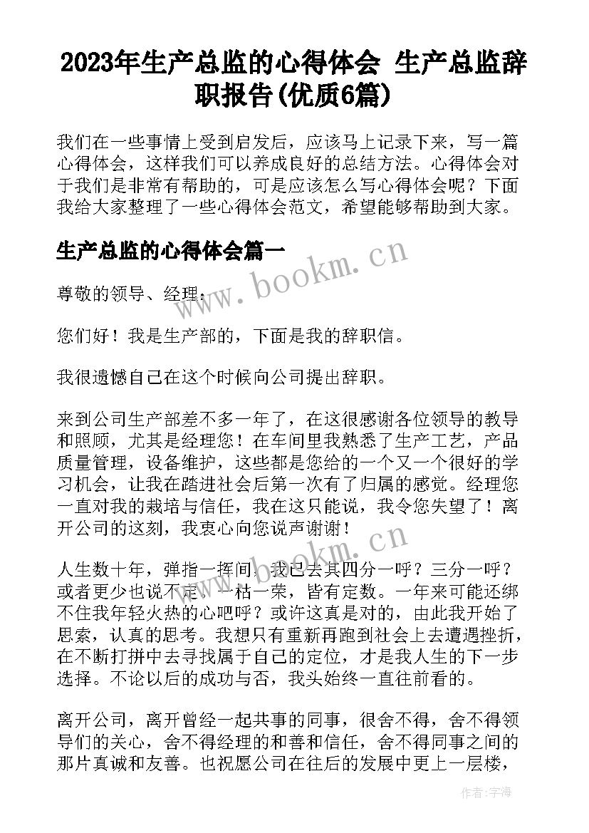 2023年生产总监的心得体会 生产总监辞职报告(优质6篇)