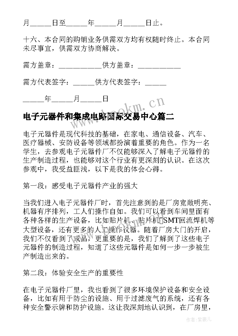 最新电子元器件和集成电路国际交易中心 电子元器件购销合同(优质5篇)