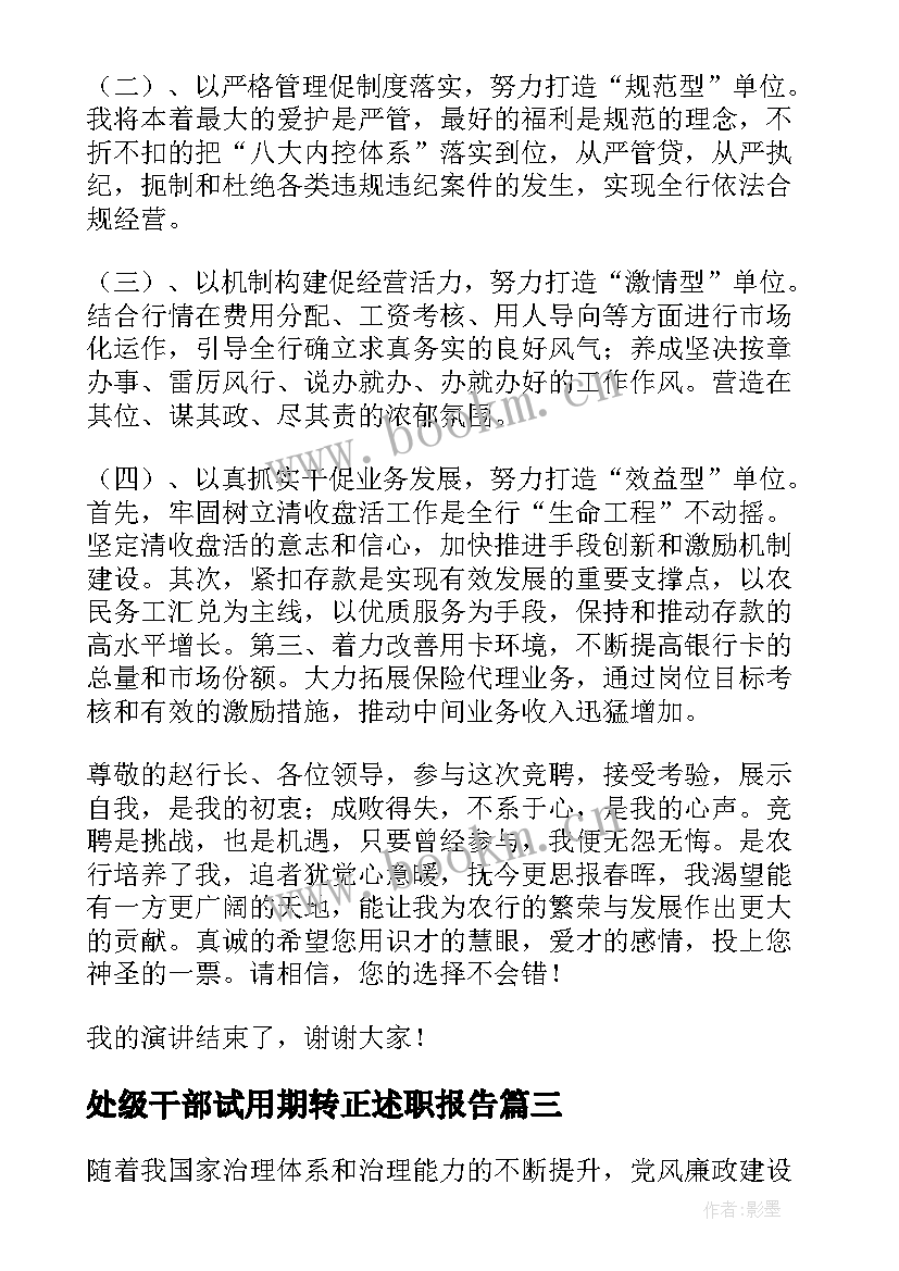 处级干部试用期转正述职报告(模板7篇)