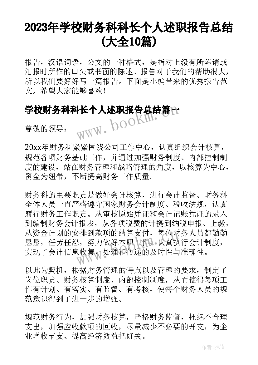 2023年学校财务科科长个人述职报告总结(大全10篇)