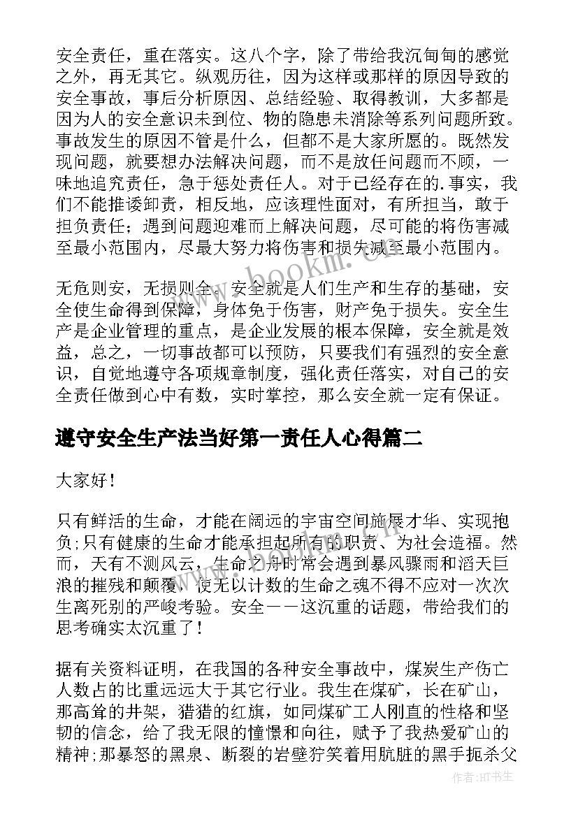 遵守安全生产法当好第一责任人心得 遵守安全生产法演讲稿(实用8篇)