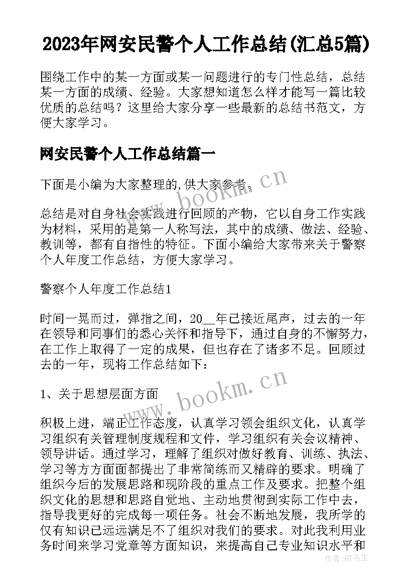 2023年网安民警个人工作总结(汇总5篇)