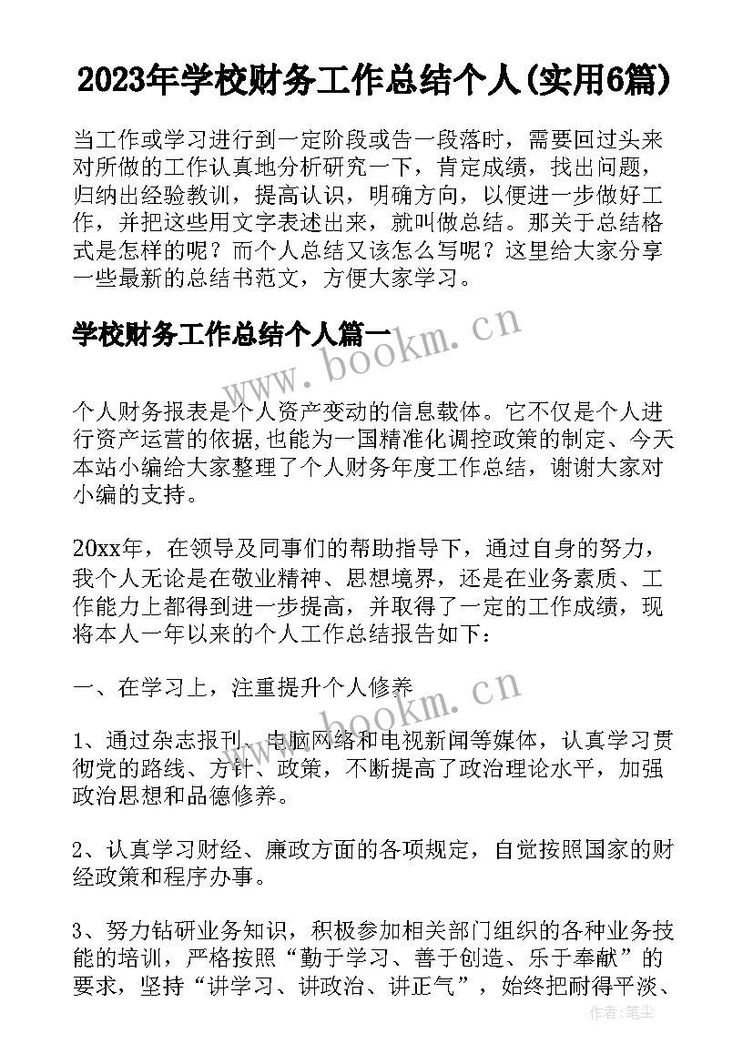 2023年学校财务工作总结个人(实用6篇)