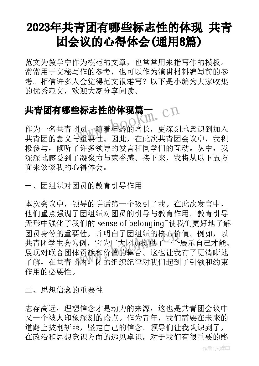 2023年共青团有哪些标志性的体现 共青团会议的心得体会(通用8篇)