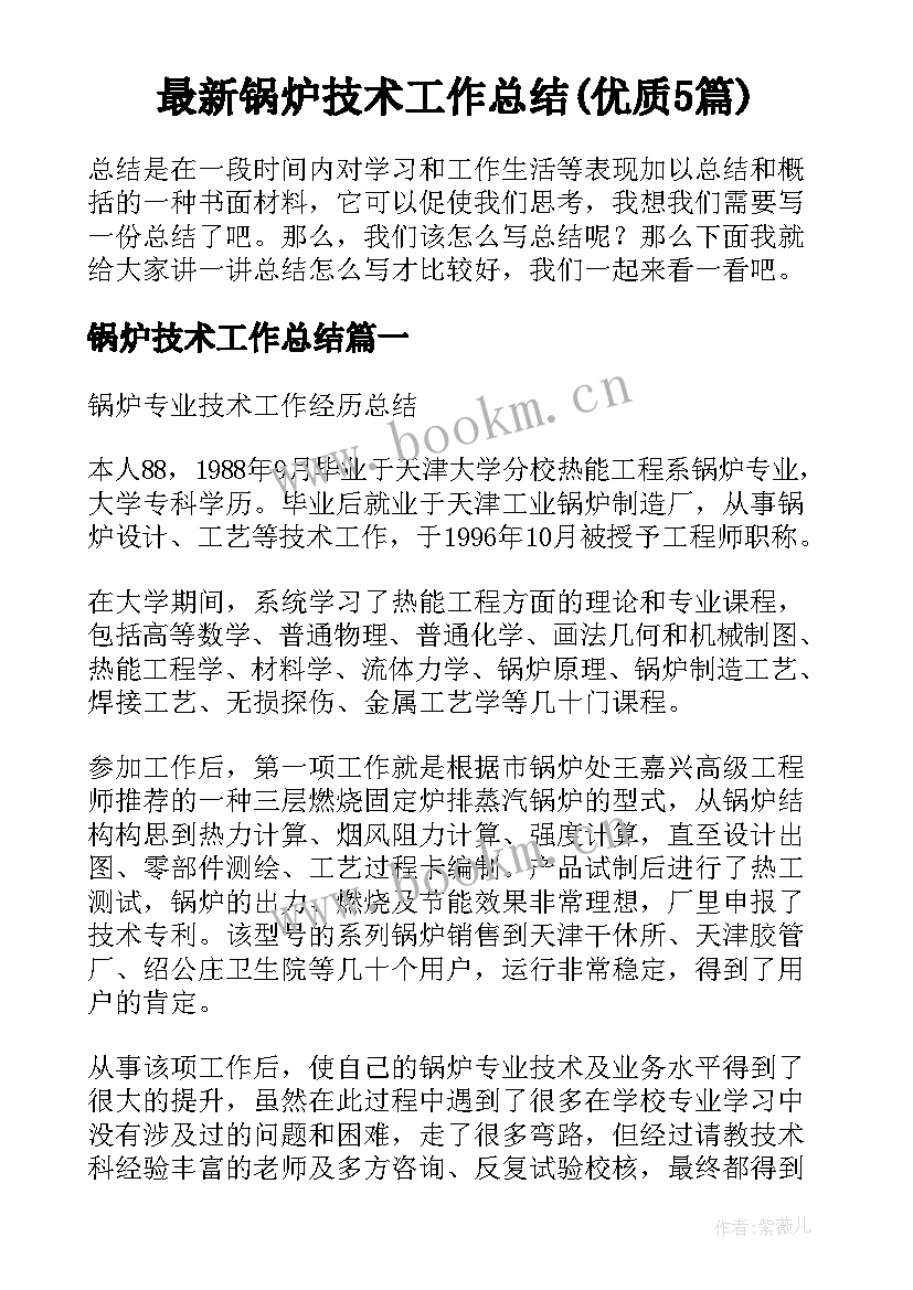 最新锅炉技术工作总结(优质5篇)