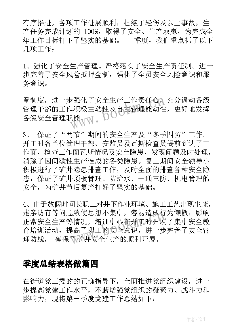 最新季度总结表格做 季度工作总结季度工作计划(精选10篇)