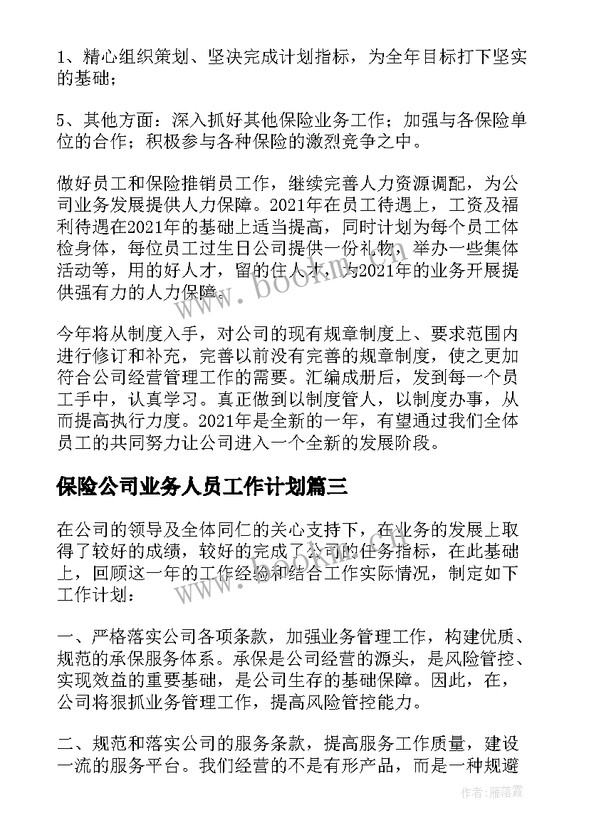 保险公司业务人员工作计划 保险公司个人工作计划(大全10篇)