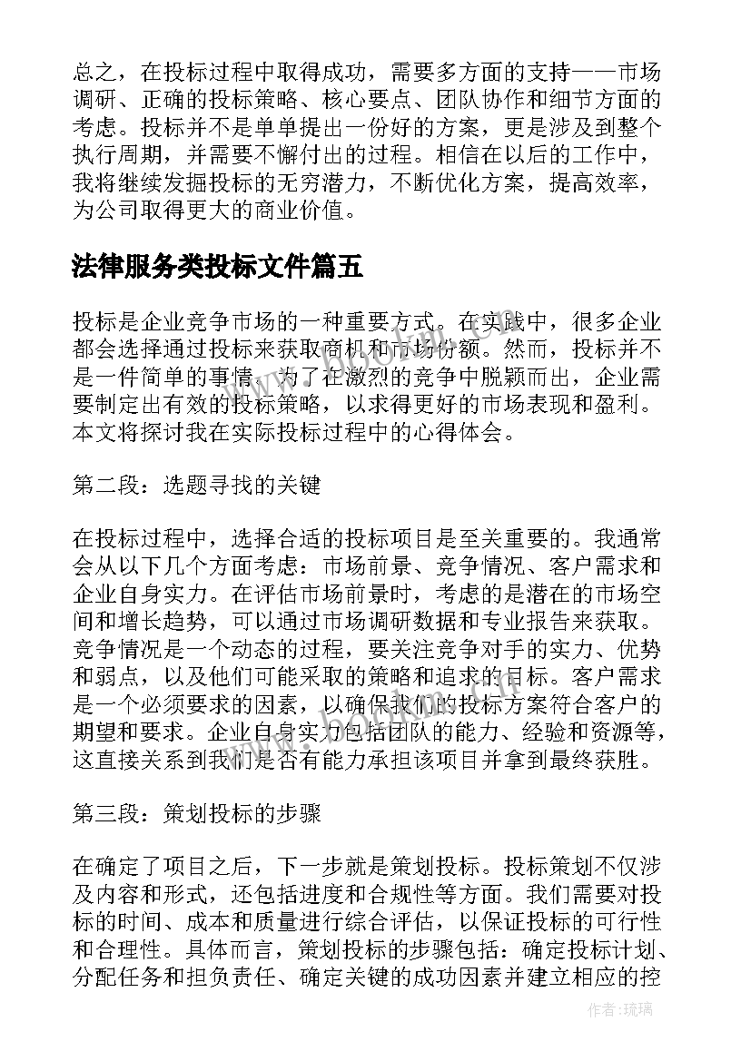 2023年法律服务类投标文件 投标人诚信投标承诺书(模板5篇)