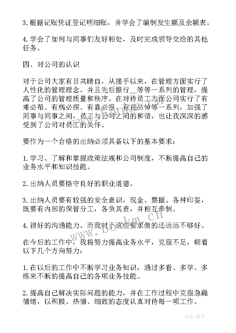 2023年出纳试用期转正工作总结(模板10篇)