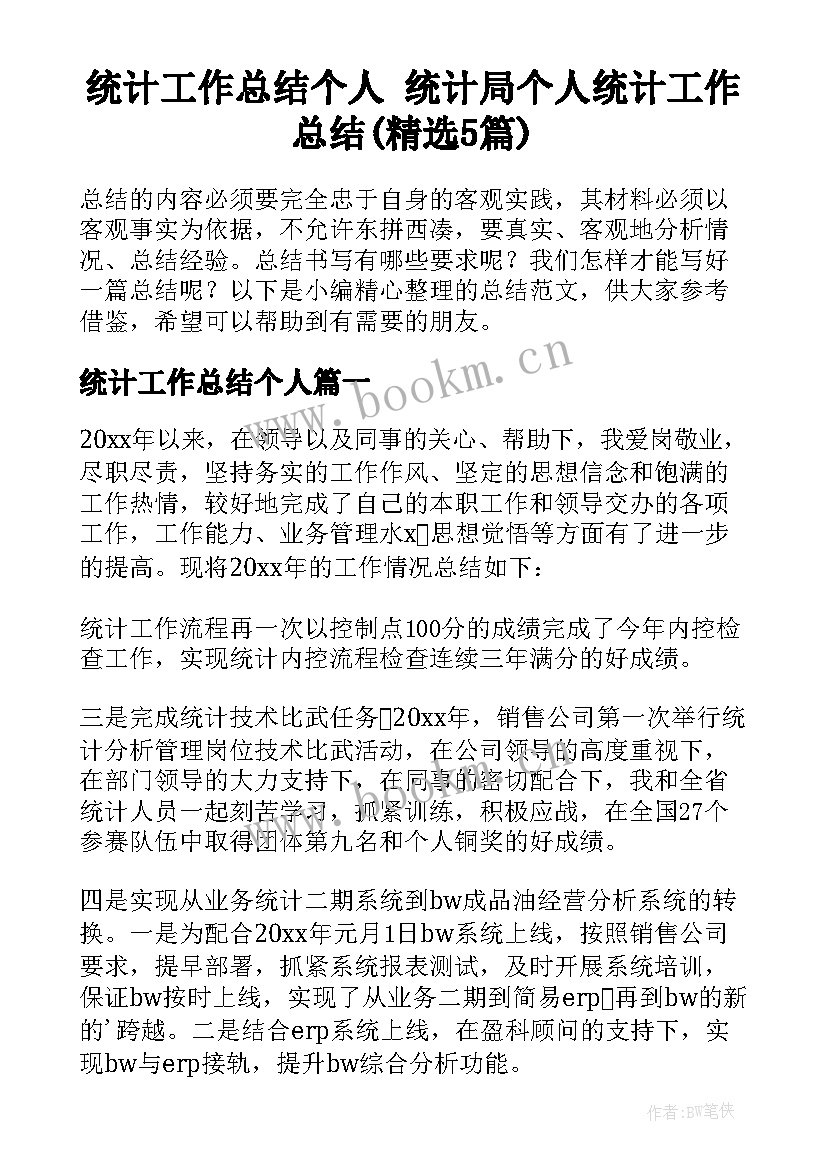 统计工作总结个人 统计局个人统计工作总结(精选5篇)