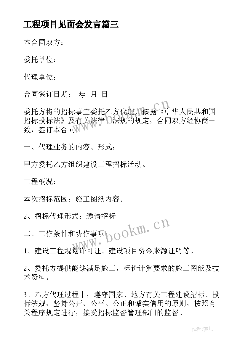 工程项目见面会发言(通用7篇)