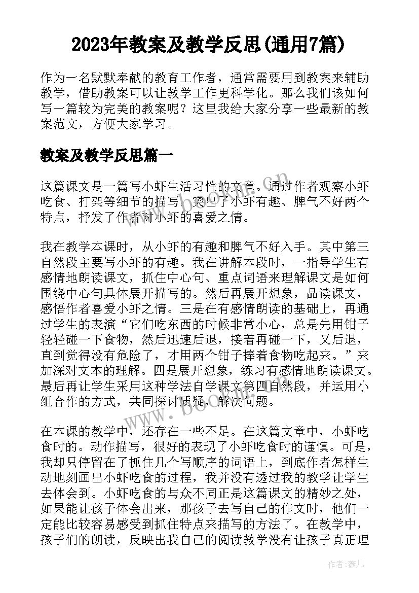 2023年教案及教学反思(通用7篇)