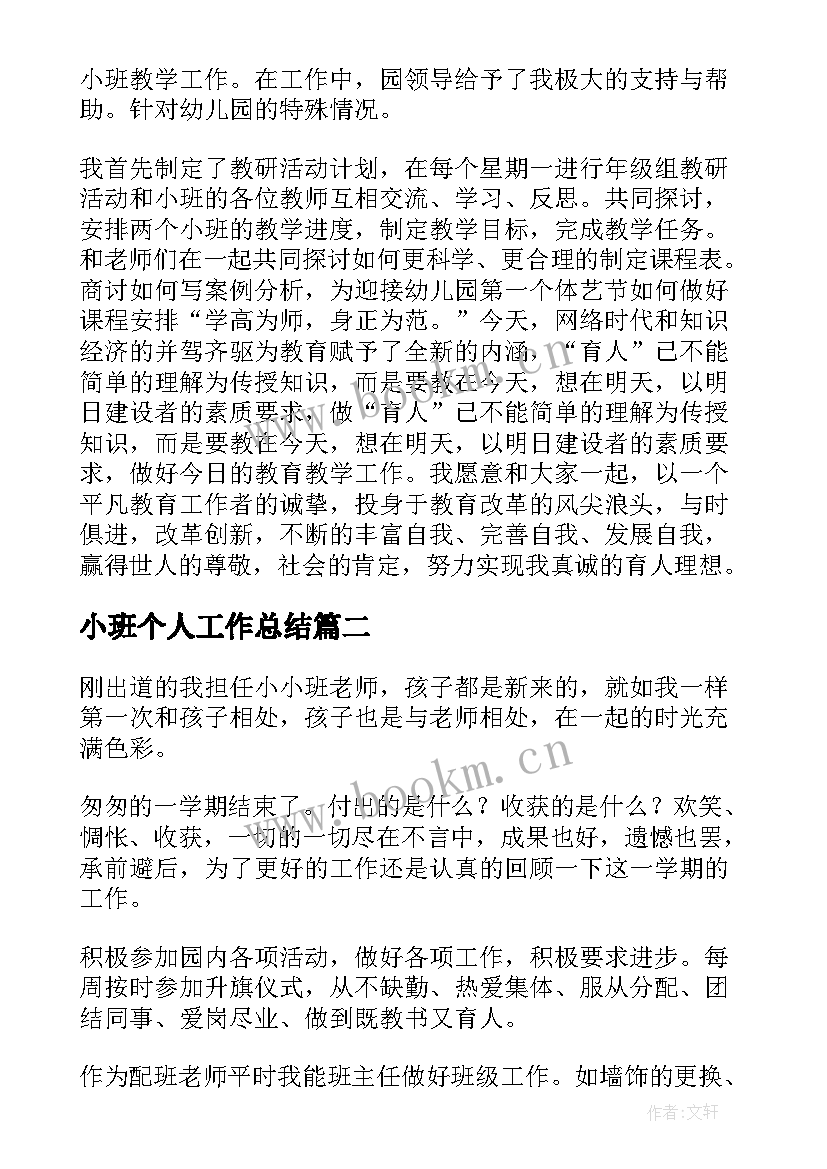 2023年小班个人工作总结(模板8篇)