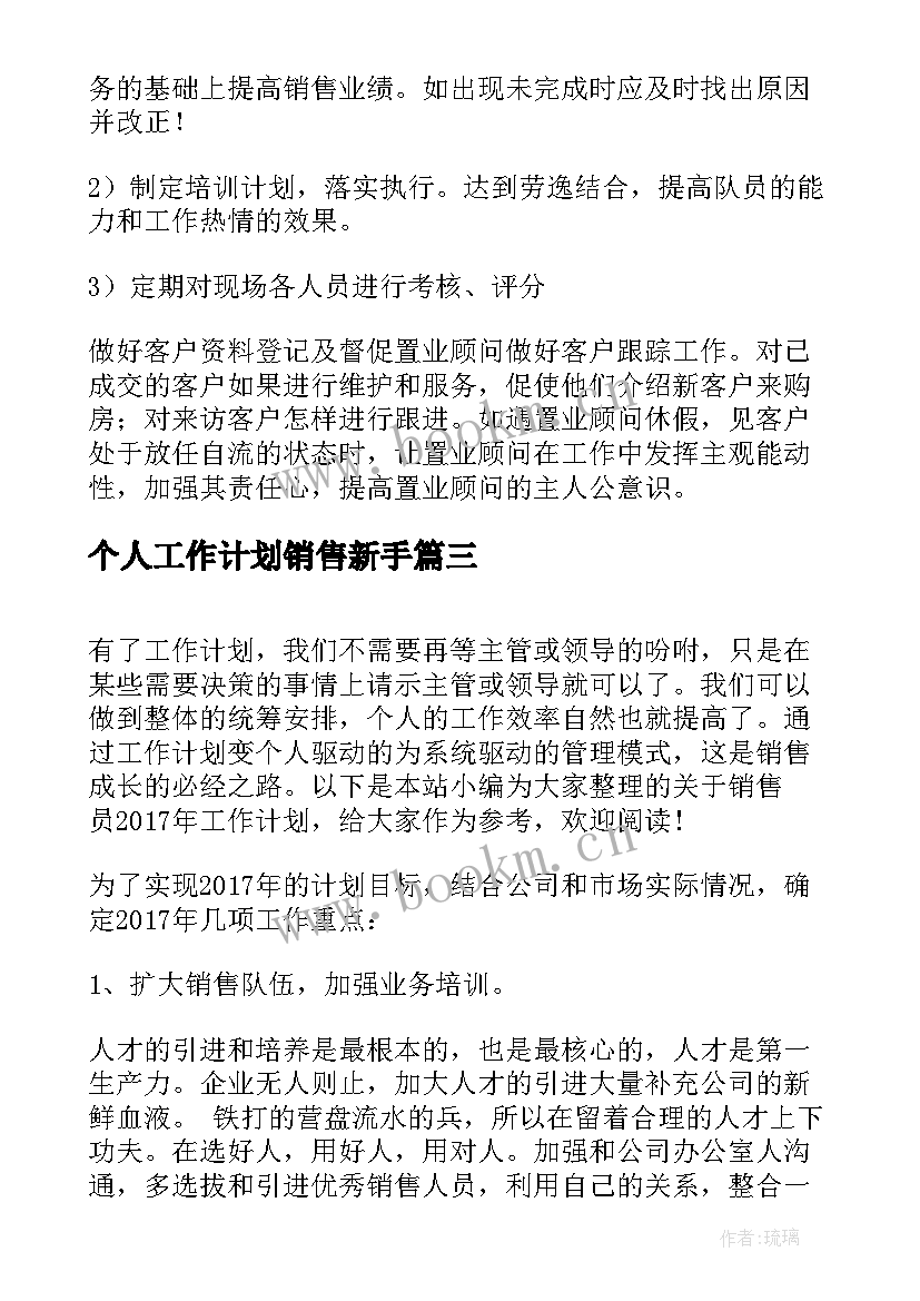 最新个人工作计划销售新手 销售员销售个人工作计划(优质10篇)