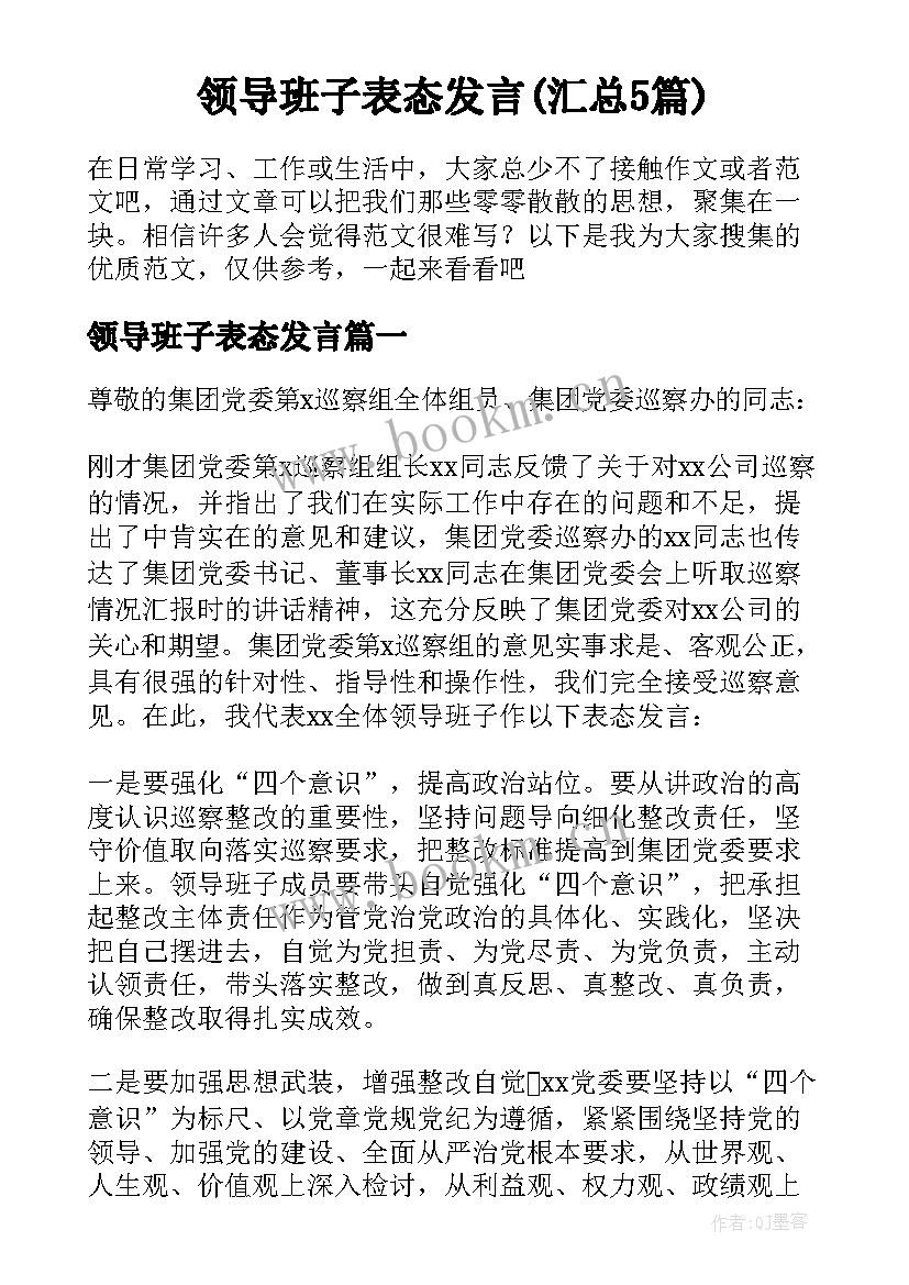 领导班子表态发言(汇总5篇)