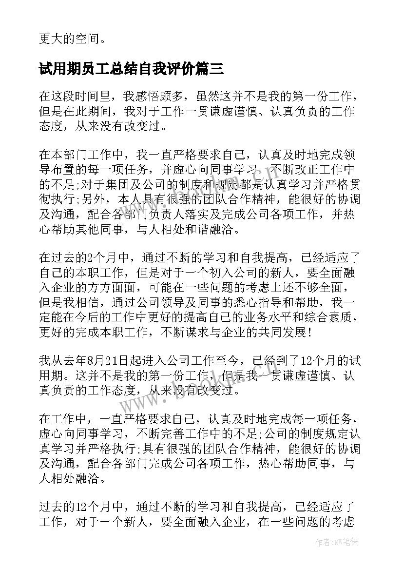 2023年试用期员工总结自我评价(通用5篇)