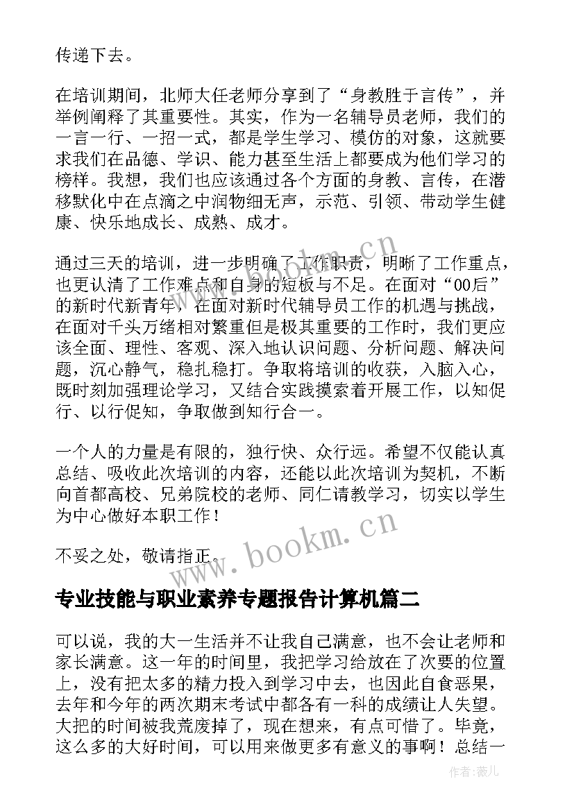 最新专业技能与职业素养专题报告计算机(汇总5篇)