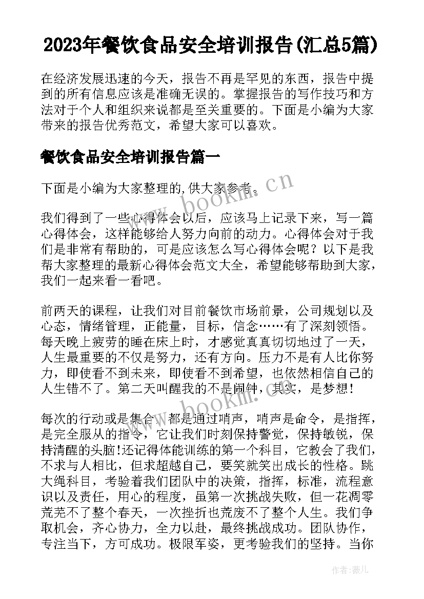 2023年餐饮食品安全培训报告(汇总5篇)