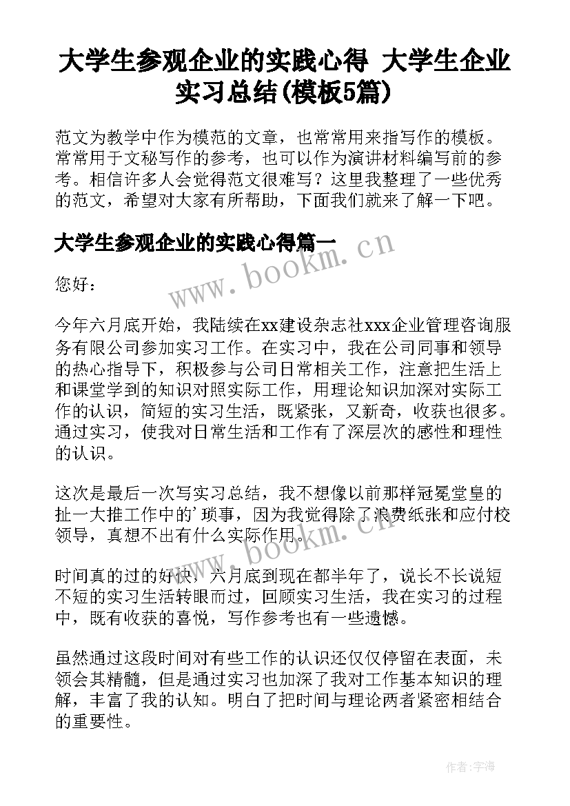 大学生参观企业的实践心得 大学生企业实习总结(模板5篇)