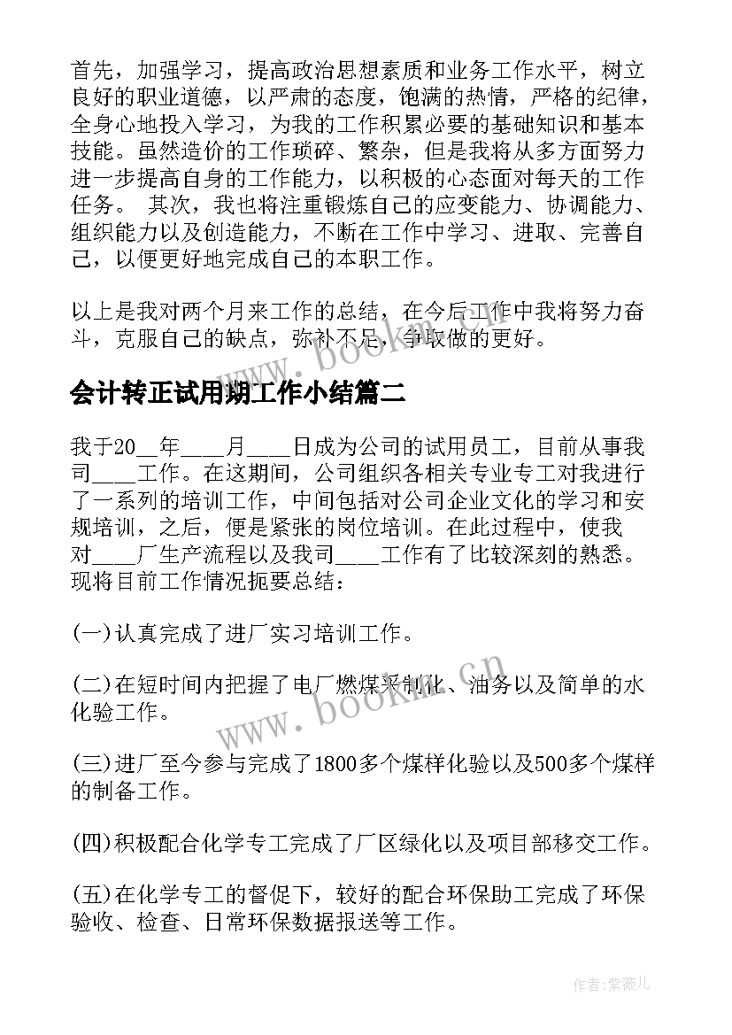 会计转正试用期工作小结(实用7篇)