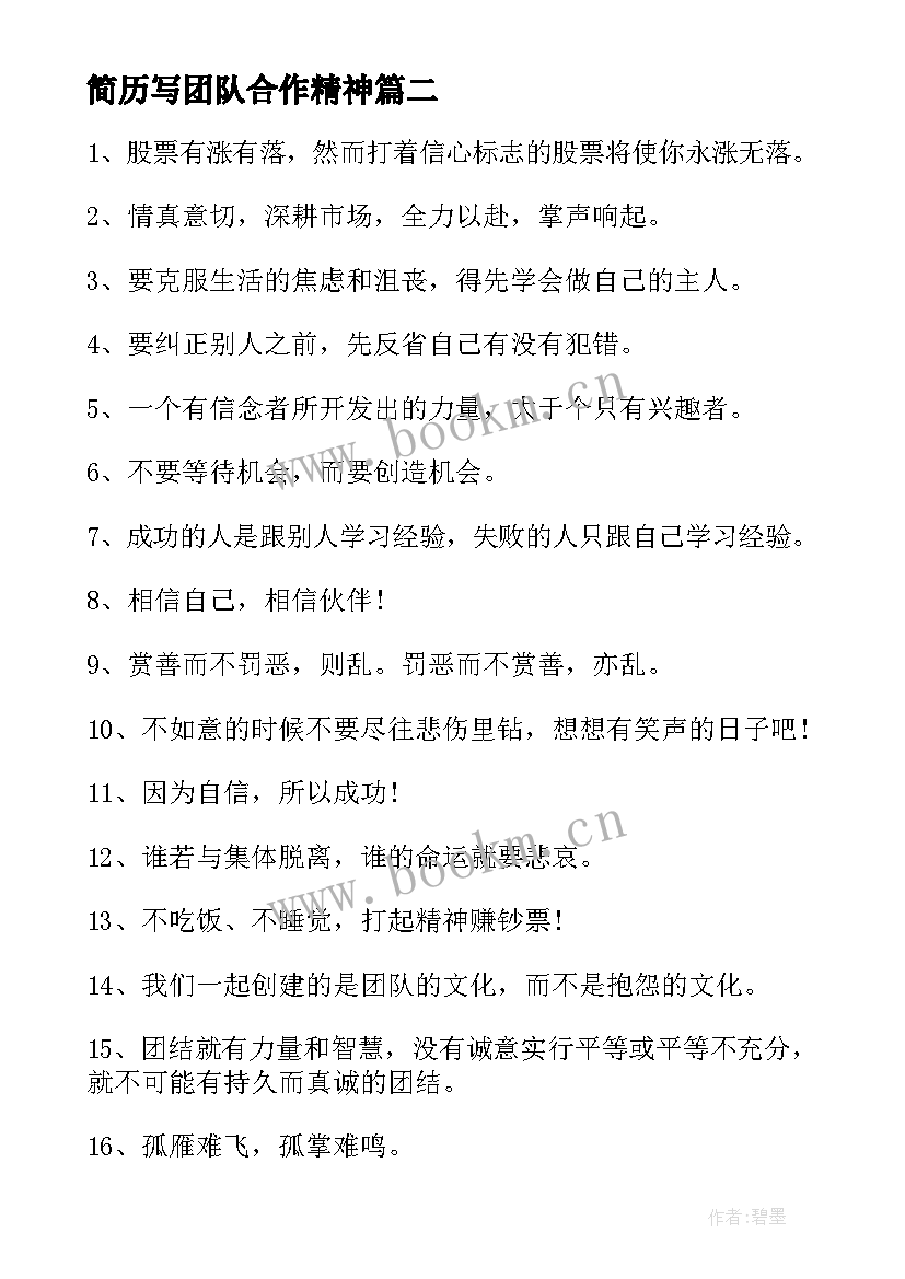 最新简历写团队合作精神 团队合作精神的励志名言警句(汇总6篇)