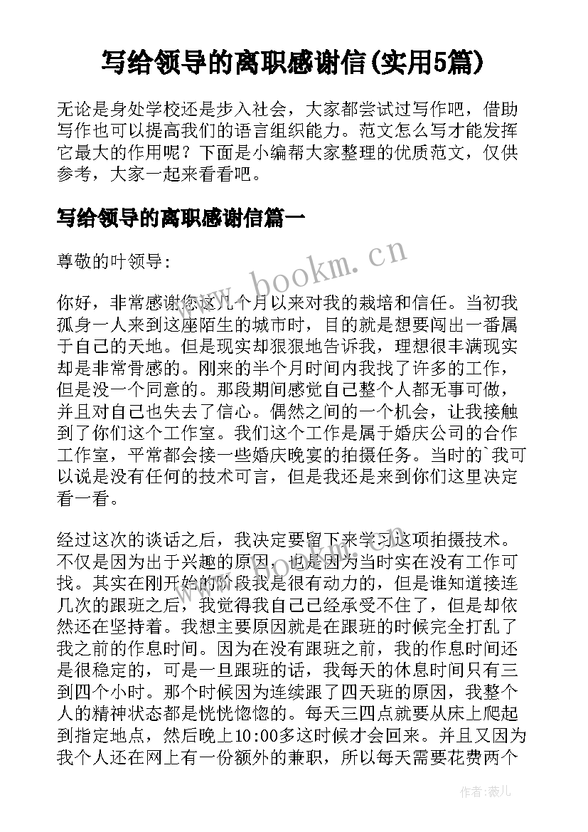 写给领导的离职感谢信(实用5篇)