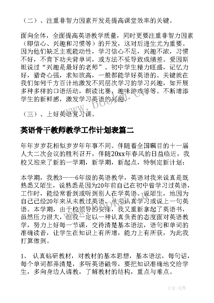 2023年英语骨干教师教学工作计划表 英语教师教学工作计划(精选10篇)