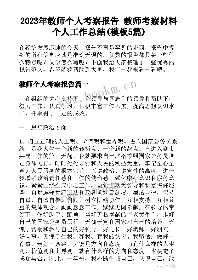 2023年教师个人考察报告 教师考察材料个人工作总结(模板5篇)