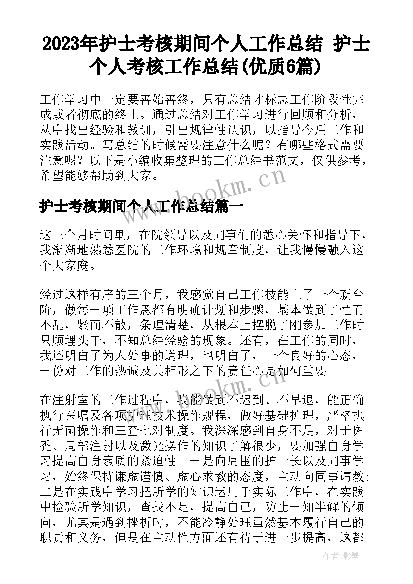 2023年护士考核期间个人工作总结 护士个人考核工作总结(优质6篇)