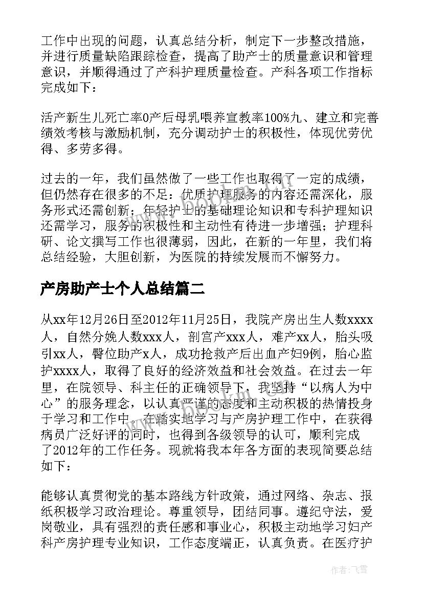 最新产房助产士个人总结 助产士个人工作总结(优质5篇)