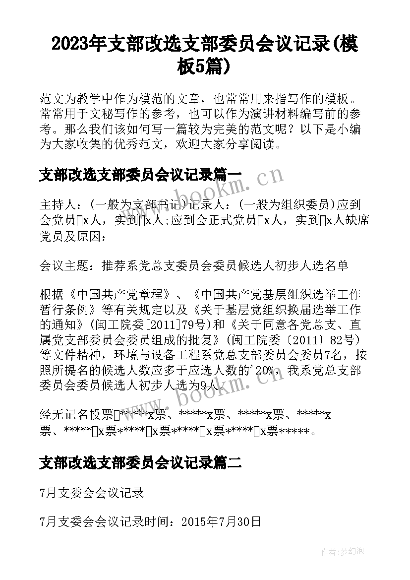 2023年支部改选支部委员会议记录(模板5篇)