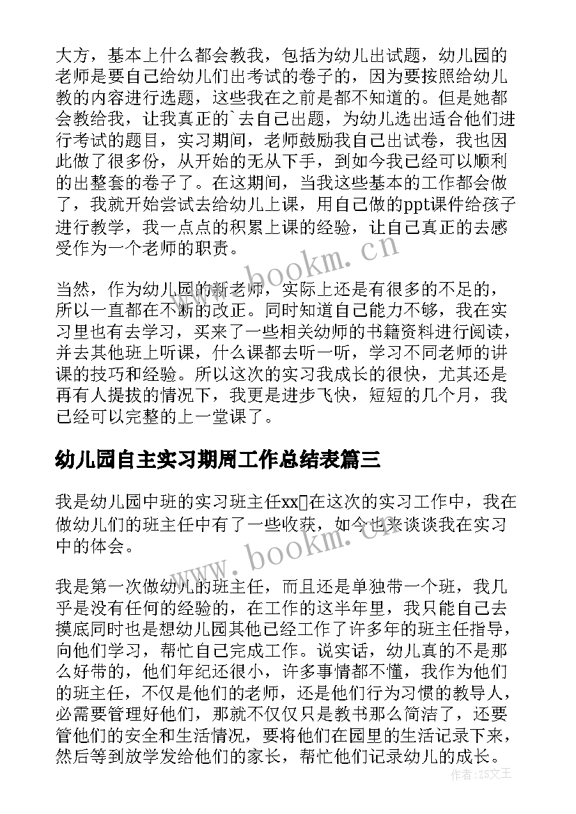 2023年幼儿园自主实习期周工作总结表(精选5篇)