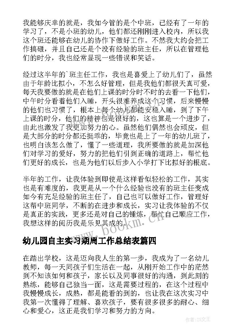 2023年幼儿园自主实习期周工作总结表(精选5篇)