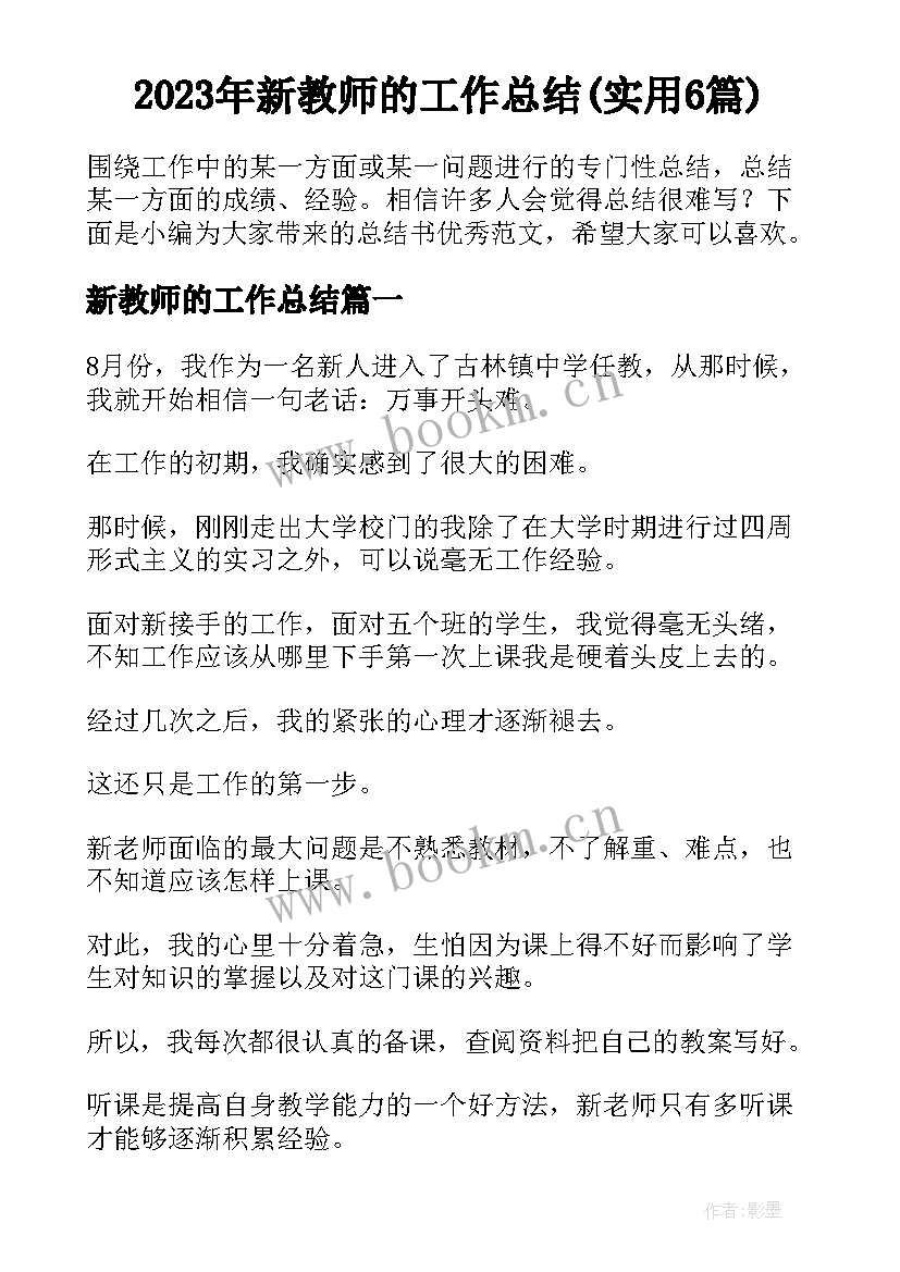 2023年新教师的工作总结(实用6篇)