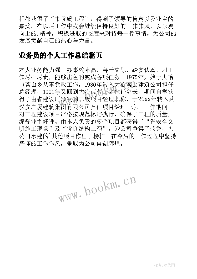 2023年业务员的个人工作总结(大全5篇)