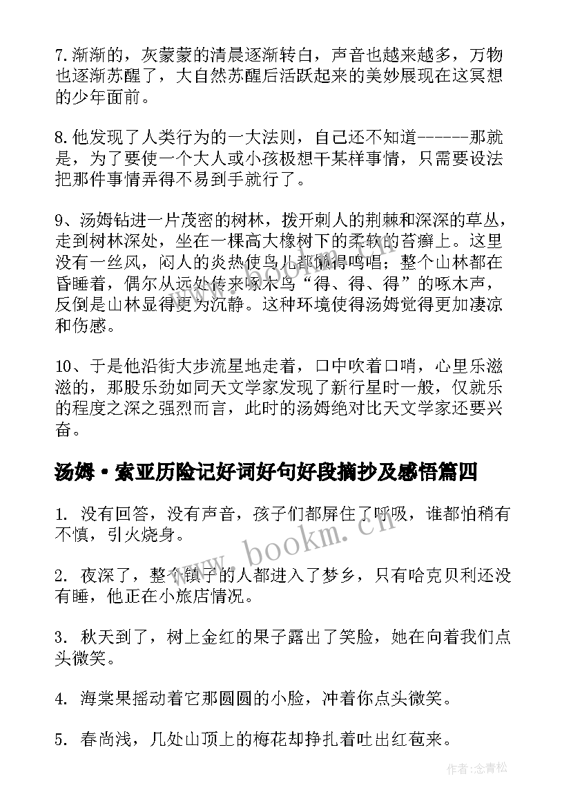 汤姆·索亚历险记好词好句好段摘抄及感悟(优质9篇)