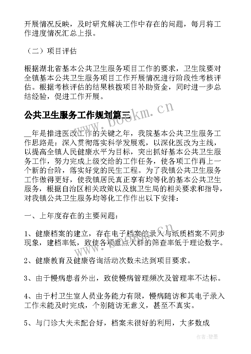 2023年公共卫生服务工作规划(实用10篇)