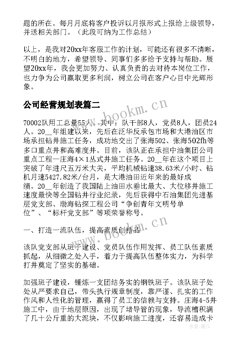 2023年公司经营规划表(模板10篇)