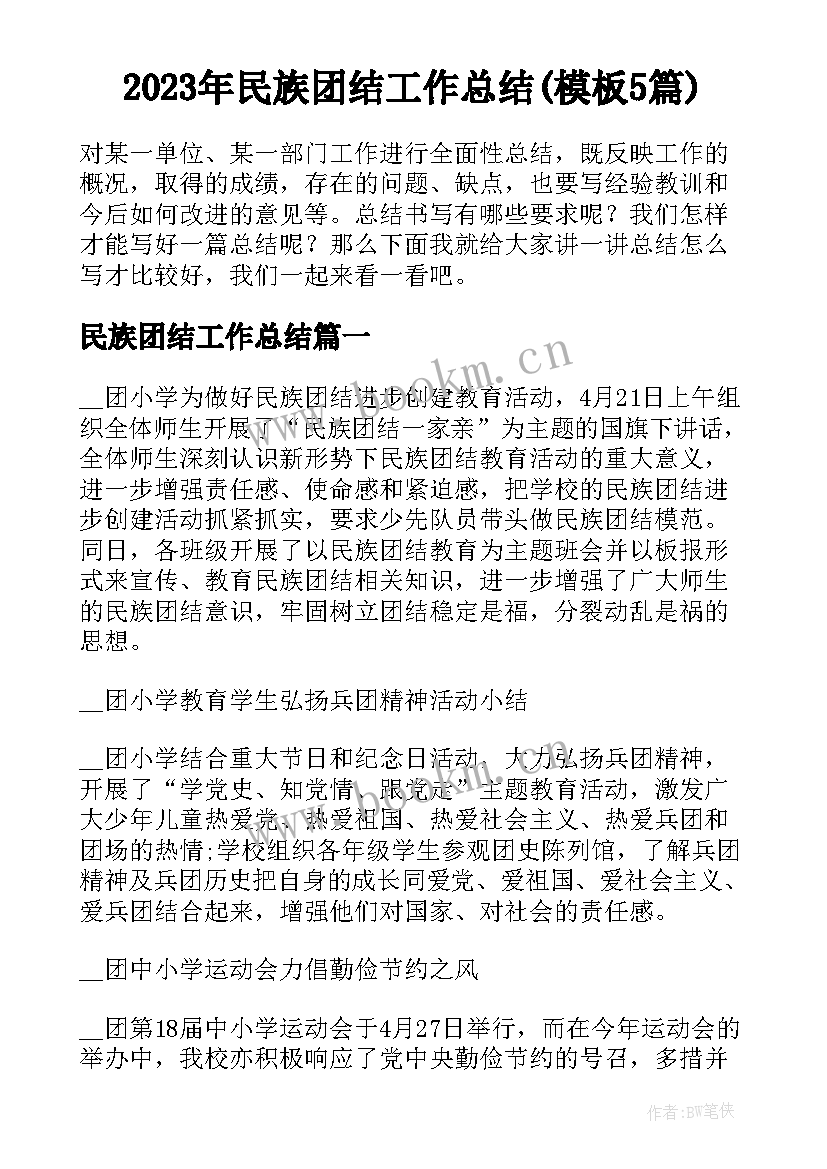 2023年民族团结工作总结(模板5篇)