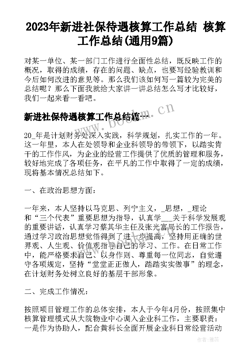 2023年新进社保待遇核算工作总结 核算工作总结(通用9篇)