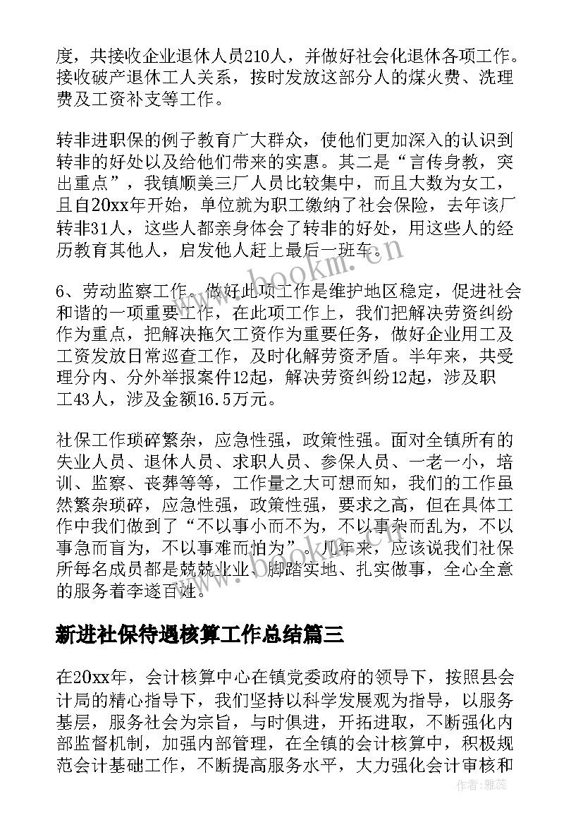 2023年新进社保待遇核算工作总结 核算工作总结(通用9篇)