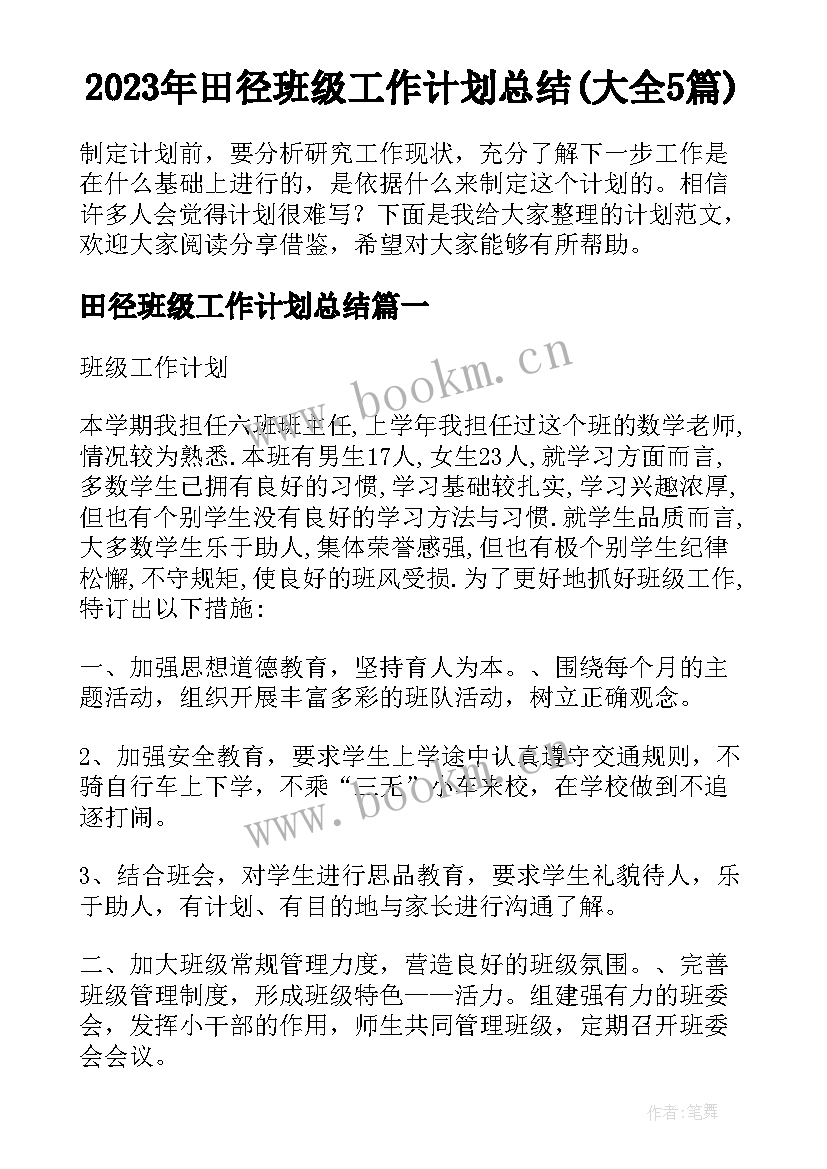 2023年田径班级工作计划总结(大全5篇)