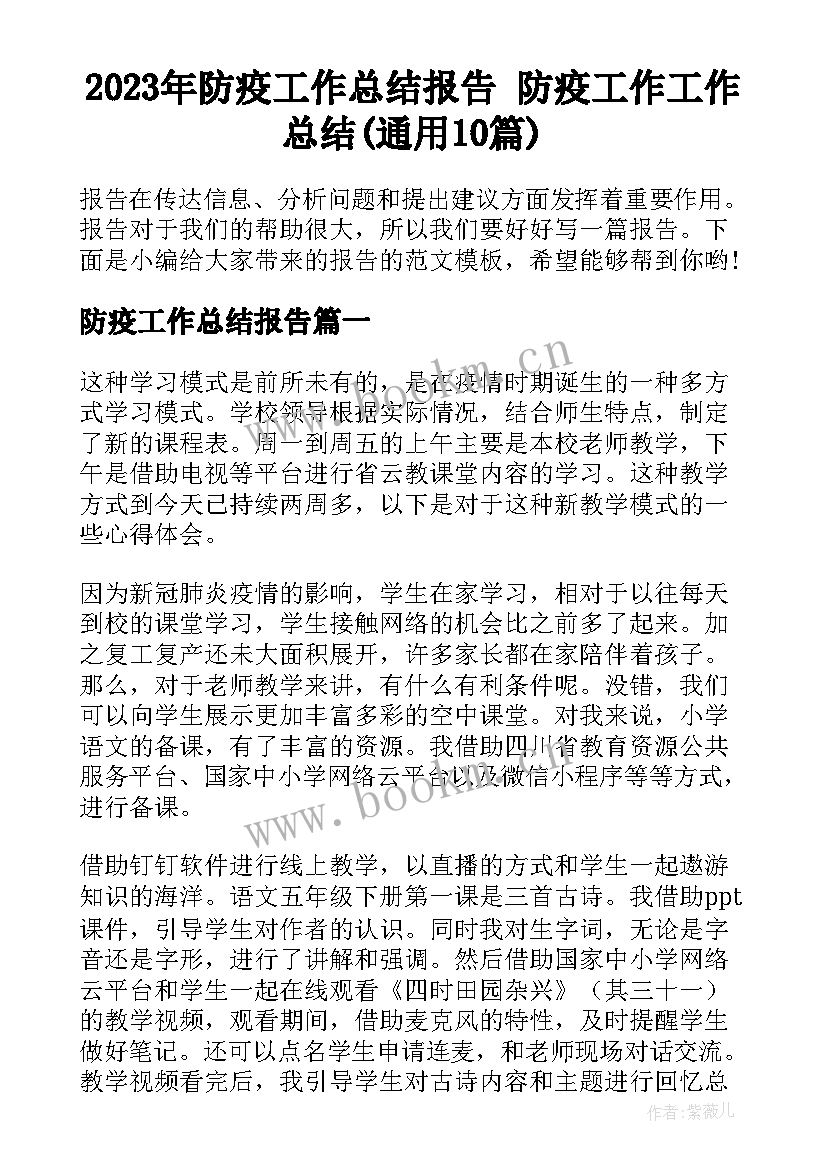 2023年防疫工作总结报告 防疫工作工作总结(通用10篇)